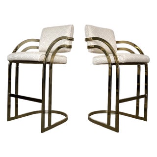 1980’s Art Deco Hollywood Regency Brass Bar Stools - A Pair For Sale
