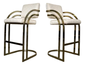 1980’s Art Deco Hollywood Regency Brass Bar Stools - A Pair