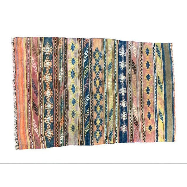 Small Antique Turkish Wool Nomadic Handmade Ethnic Tribal Kilim Rug For Sale - Image 6 of 6