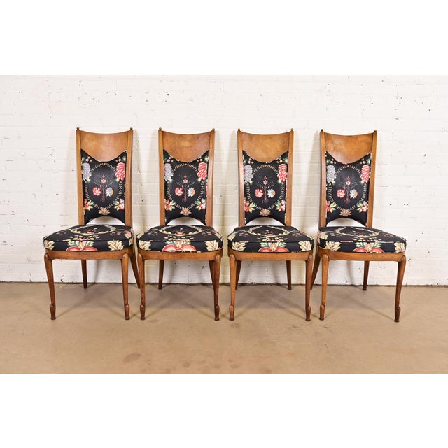 William Doezema for Mastercraft Mid-Century Modern Hollywood Regency Burl Wood Dining Chairs, Set of Four For Sale - Image 11 of 11