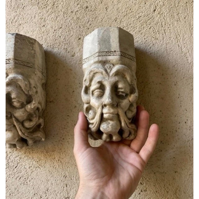 A Pair of Vintage Gothic Revival Cast Stone Grotesque Mascaron Wall Plaques For Sale - Image 12 of 12
