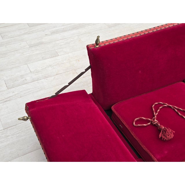 Danish 2-Seater Drop Arm Spanish Sofa in Red Furniture Velour, 1970s For Sale - Image 12 of 18