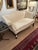 Classic Chippendale style vintage upholstered sofas loveseats having walnut legs and stretcher and cream damask. The...