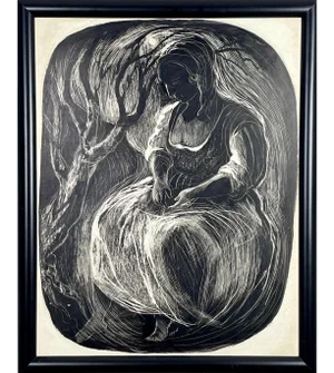 1970s "Seated Lady" Oil Painting by Stephen Bagnell, Framed