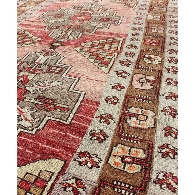 Textile Vintage Turkish Oushak Long Runner With Rose and Pink 4'2" X 14'0" For Sale - Image 7 of 9