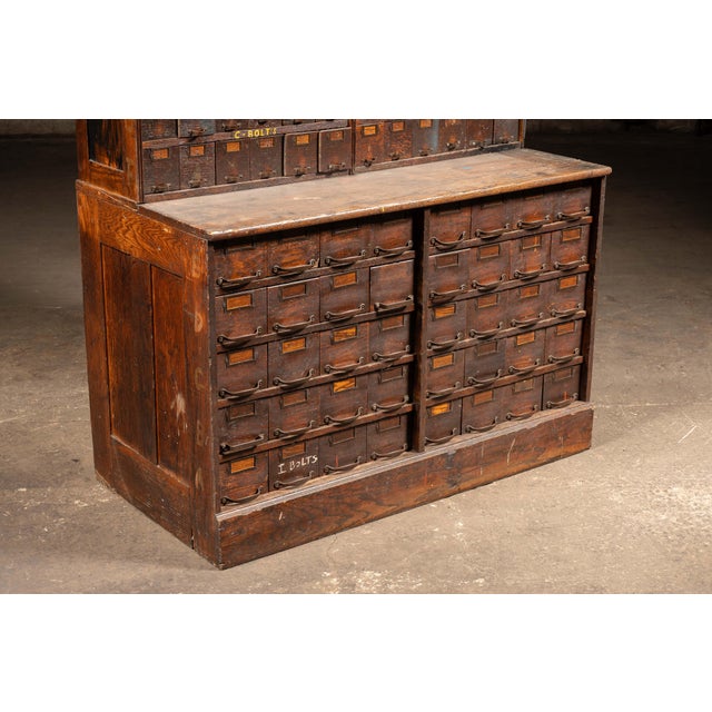 Antique Monumental Industrial Hardware & Parts Cabinet For Sale - Image 10 of 11