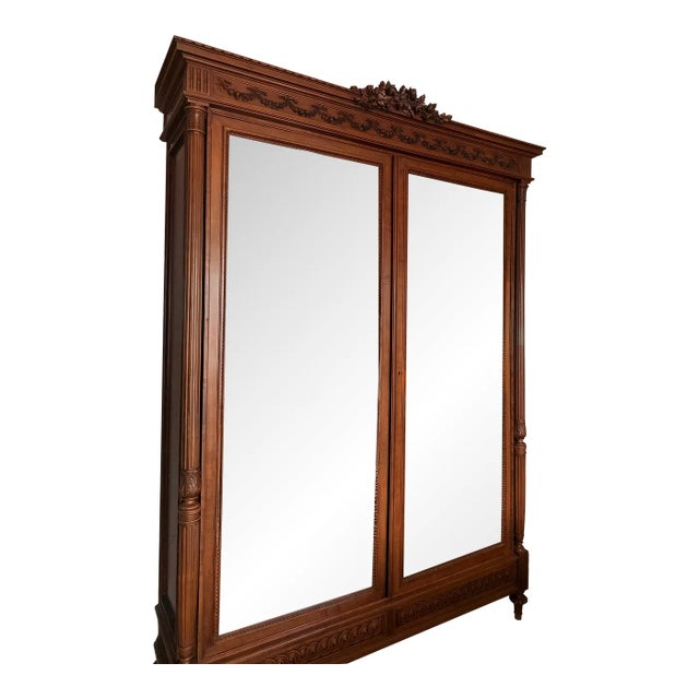 Stunning Vintage French Armoire With Two Mirrored Doors For Sale