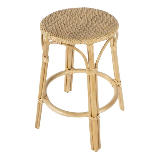 Tobias 24 in. Seat Height Round Rattan Backless Counter Stool, Natural/ Natural Rattan Frame For Sale
