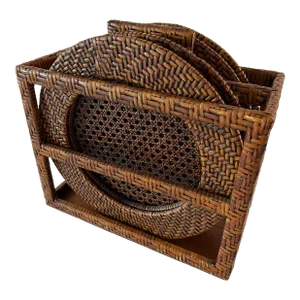 Rattan Woven Chargers in Carrying Case