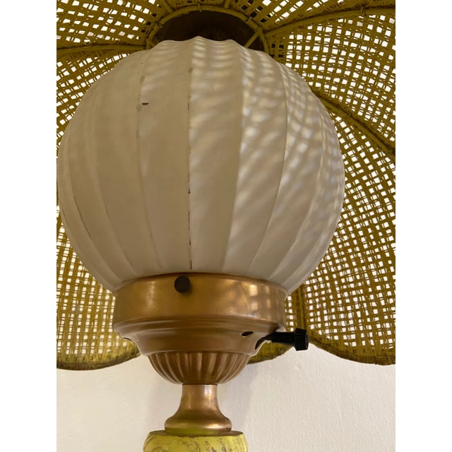 1960s Mid-Century Boho Faux Bamboo and Wicker Shade Table Lamp Circa 1960s For Sale - Image 5 of 7