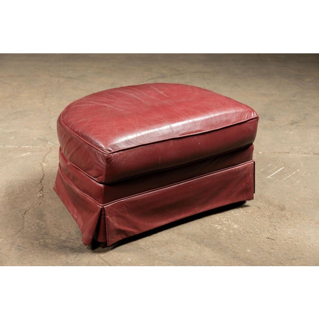 Traditional Vintage Tufted Leather Churchill Chair With Ottoman in Burgundy For Sale - Image 3 of 11