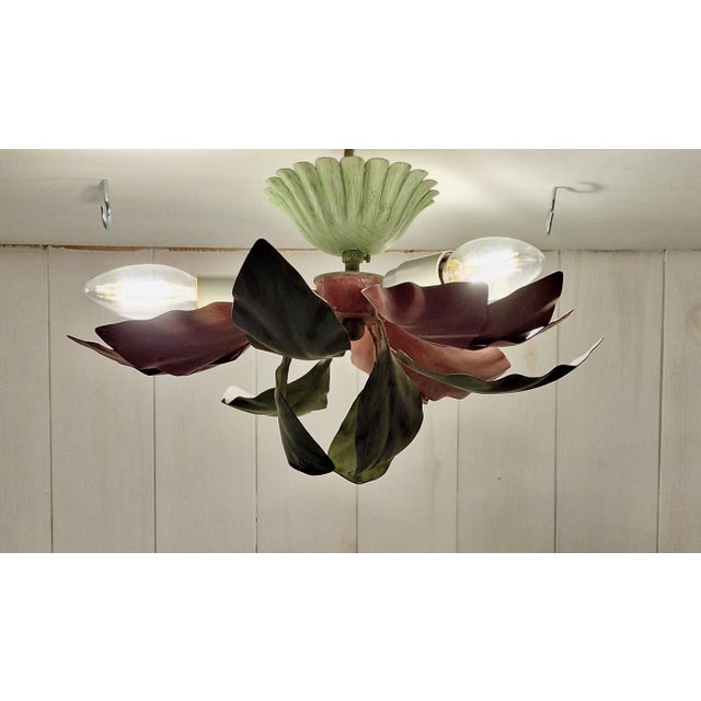 3-Light Florentine Ceiling Lamp with Colored Metal Frame, 1980s For Sale - Image 3 of 8