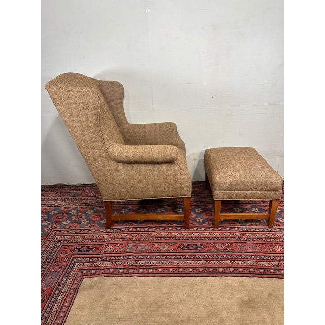 Transitional Vintage Transitional Wing Chair With Ottoman Upholstered in an Attractive Woven Fabric For Sale - Image 3 of 9