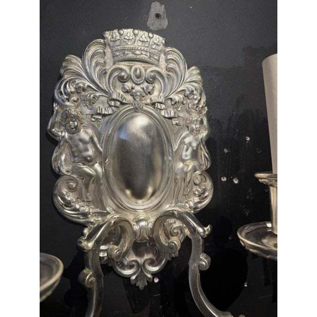 Baroque Late 19th Century Caldwell Silver Plated Sconces Baroque Style - a Pair For Sale - Image 3 of 5