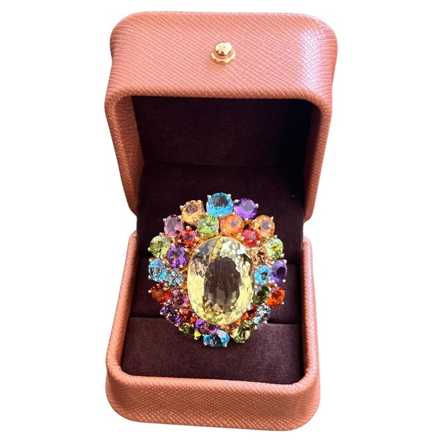 Yellow Bochic “Orient” Vintage Amethyst, Lemon Quartz & Citrine Ring Set In 18K Gold & For Sale - Image 8 of 15