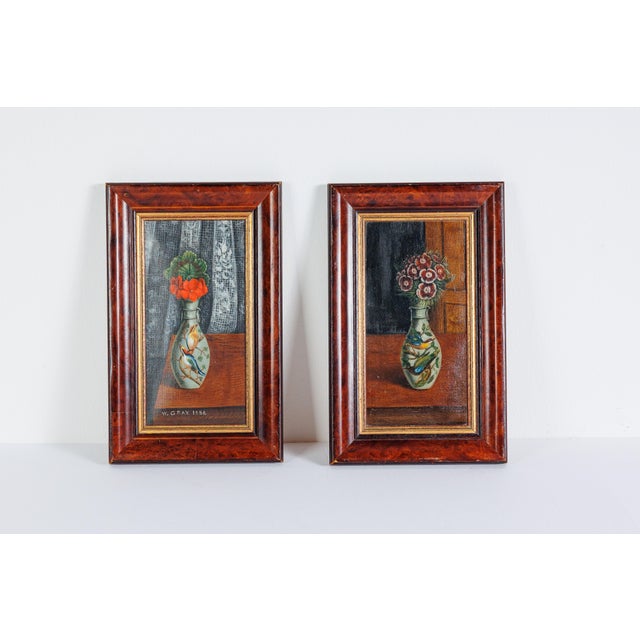 A charming and cohesive pair of small Victorian oil paintings, one signed and dated W. Gray 1881, depicting the same...