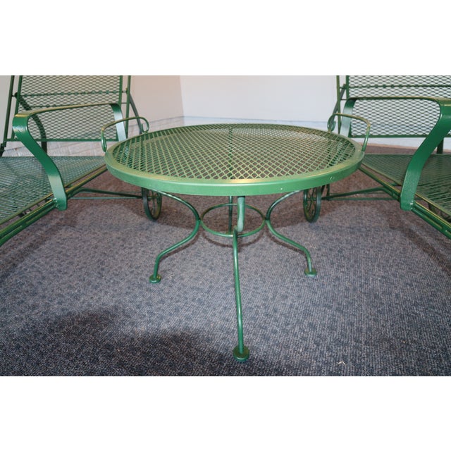 Mid 20th Century Attributed to Russell Woodard Wrought Iron Chaise Loungers With Removable Service Table For Sale - Image 12 of 13