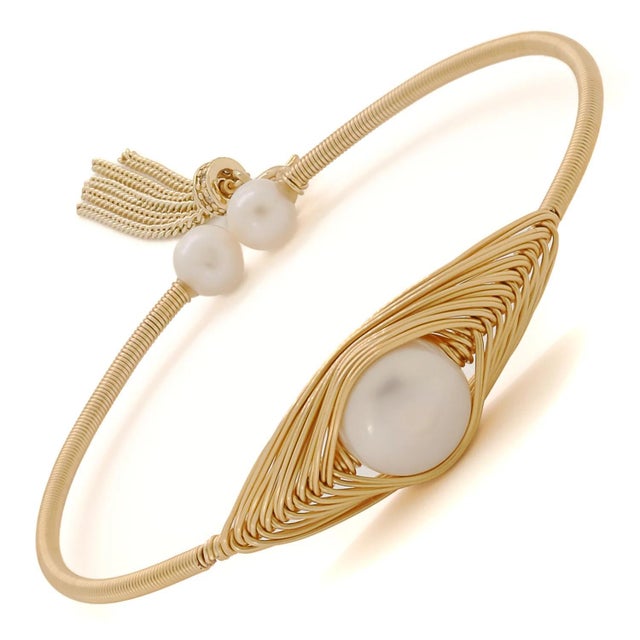 Early 21st Century Cleopatra Gold & Pearl Tassel Cuff Bracelet For Sale - Image 5 of 9