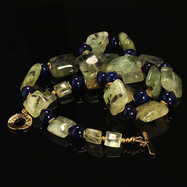 AJD Glowing Green Brazilian Prehnite With Blue Agate Necklace For Sale - Image 10 of 10