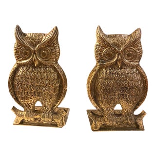 Vintage Brass Owl Bookends - a Pair For Sale