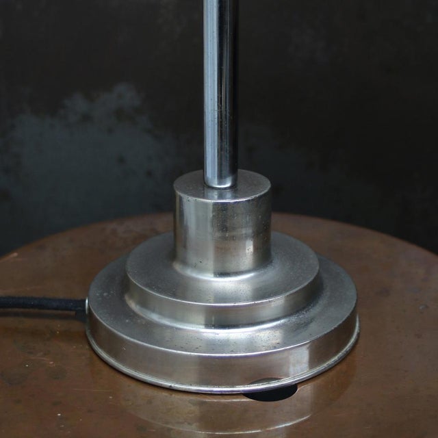 Metal Art Deco White Opaline Cone Glass and Nickel-Plated Desk Lamp For Sale - Image 7 of 8