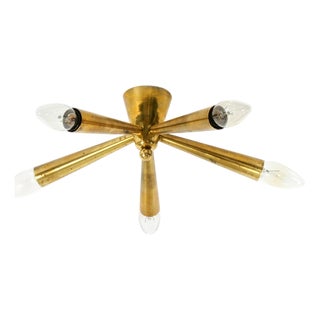 Mid-Century Modern Sputnik Brass Ceiling Lamp with Five Arms, 1950s For Sale