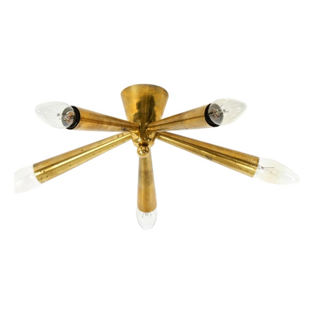 Mid-Century Modern Sputnik Brass Ceiling Lamp with Five Arms, 1950s For Sale