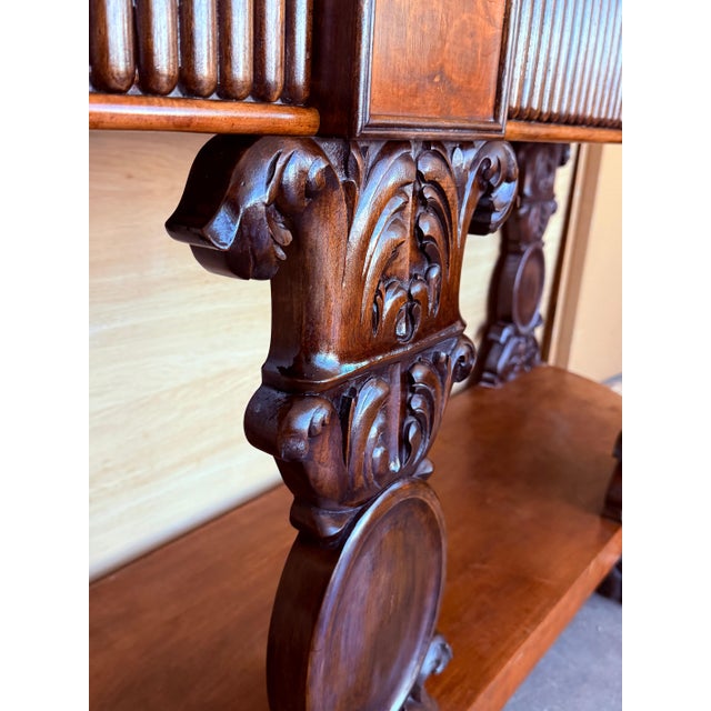 Late 19th Century English Carved Console with Book-matched Veneer and Three Drawers For Sale - Image 14 of 18