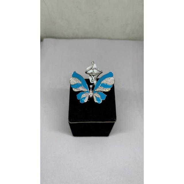 Blue Natural Diamond & Enamel Ring in 18k Gold For Sale - Image 8 of 8