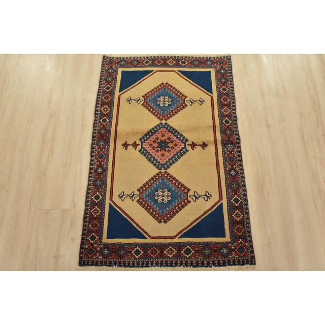 Tribal Yalameh Rug 2’9” X 4’2” Beige Wool Vintage Tribal Hand-Knotted Carpet For Sale - Image 3 of 10
