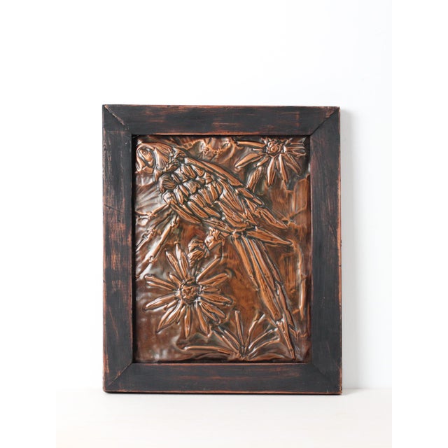 Mid-Century Parrot Copper Repoussé Plaque in Rustic Wood Frame For Sale - Image 14 of 14