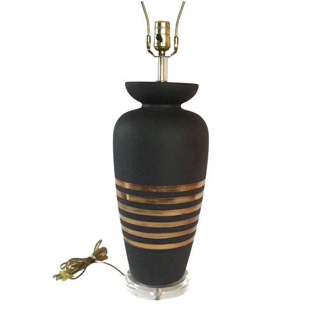 Mid-Century Modern Black & Gold Striped Table Lamp For Sale - Image 4 of 6