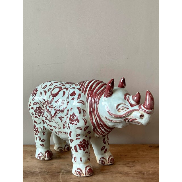 Ceramic Vintage Boho Glazed Ceramic Ming Rhinoceros For Sale - Image 7 of 11