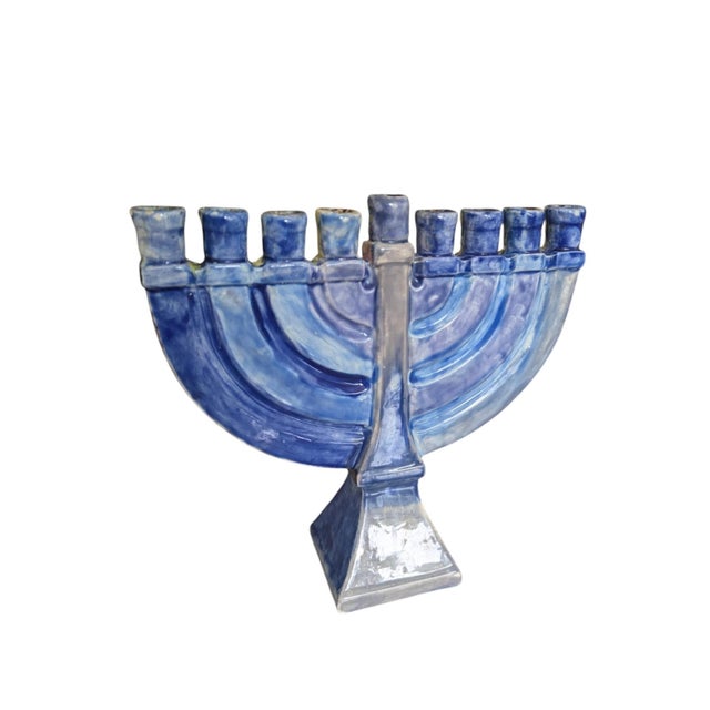 Vintage Hand Painted Ceramic Studio Pottery Menorah For Sale - Image 10 of 16