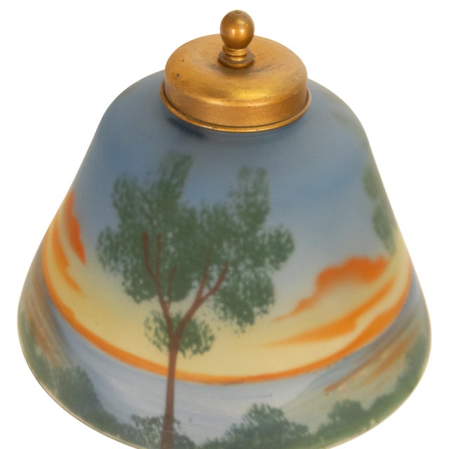 1910s Handel Art Nouveau Frosted Glass Reverse Painted Boudoir Table Lamp For Sale - Image 14 of 14