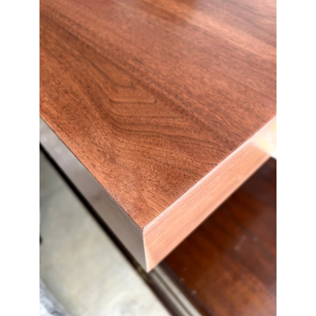 1990s Floating Walnut and Glass Coffee/Cocktail Table Mannered After Milo Baughman For Sale - Image 10 of 12