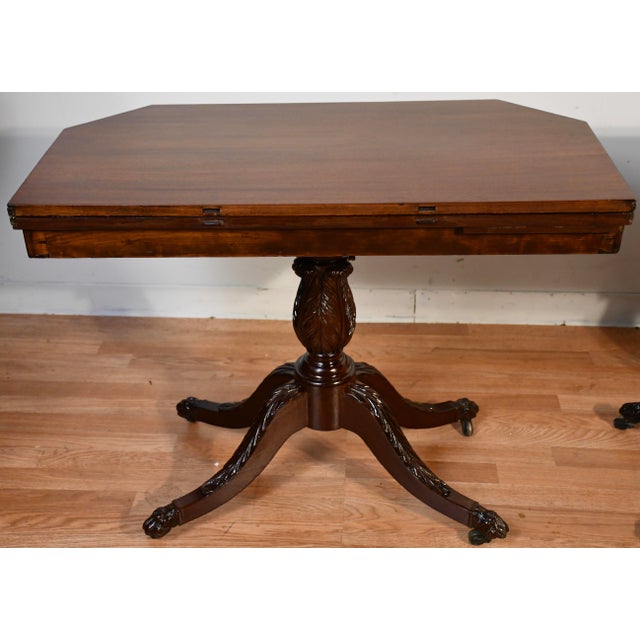 1850 Antique English Federal Mahogany Flip-Top Pair Game Tables / Console Tables For Sale - Image 14 of 18