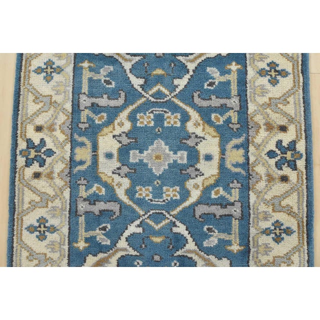 2020s Oushak Runner 2’7” X 10′ Blue Wool Tribal Hand-Knotted Oriental Rug For Sale - Image 5 of 13