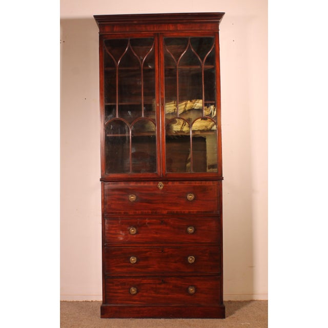 Mahogany Bookcase with Secretary, 18th Century For Sale - Image 13 of 14