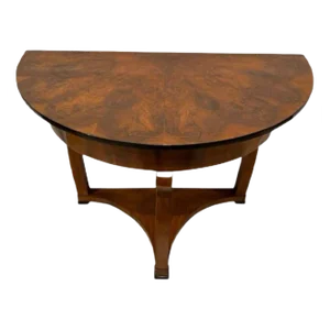 Biedermeier Demi-Lune Console Table in Walnut Veneer & Maple, Austria, 1830s
