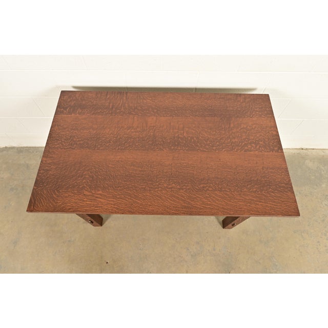 Stickley Brothers Antique Mission Oak Arts & Crafts Desk or Library Table, Newly Refinished For Sale - Image 9 of 13