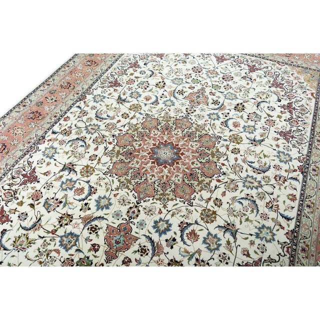 Beige Hand-Knotted Rug with Silk, 2010s For Sale - Image 8 of 12