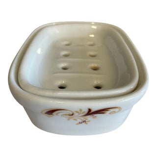 Liette International Ceramic Soap Dish With Gold Scroll Accents For Sale