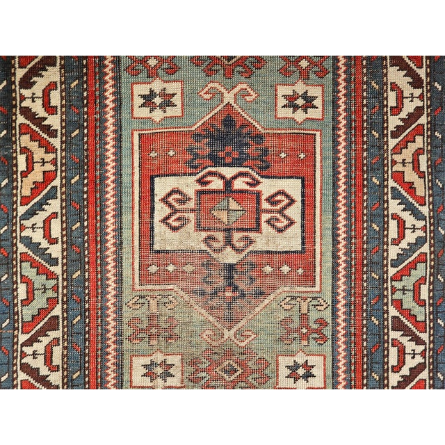 Brick Red Antique Fachralo Kazak Area Rug in Red, Sage Green, Ivory, Blue For Sale - Image 8 of 14