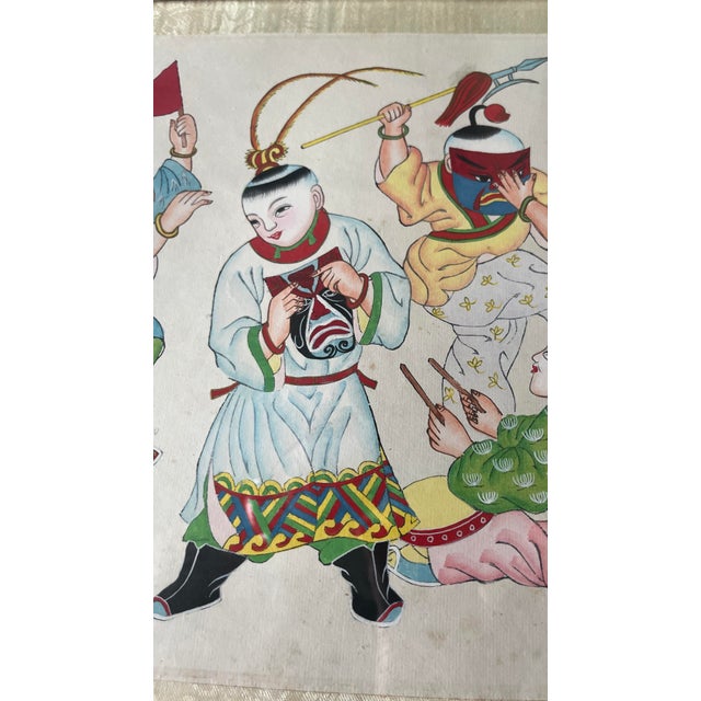Early 20th Century Antique Oil Painting of Chinese Children Playing Warriors - Unsigned Unknown Artist For Sale - Image 5 of 7