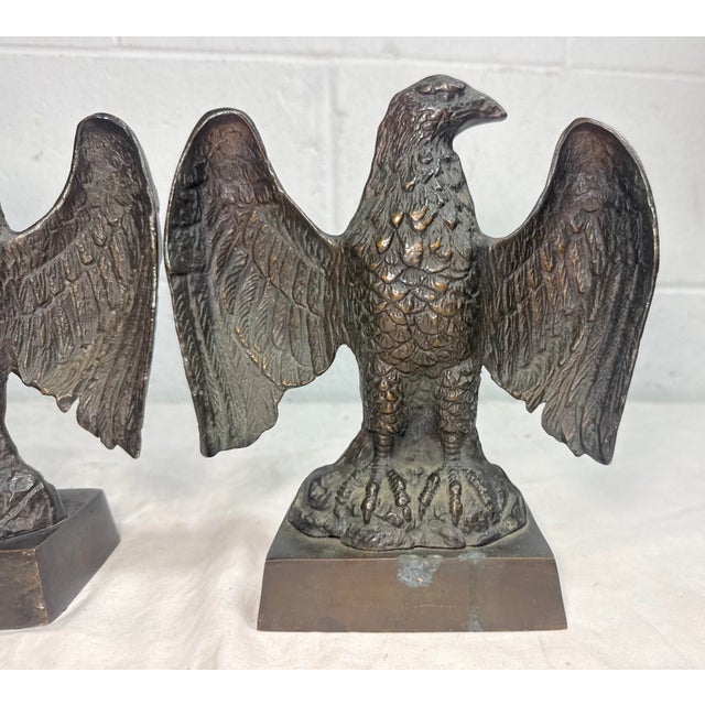 Pair of Vintage Solid Bronze Realistic Open Winged American Bald Eagle Bookends For Sale In New York - Image 6 of 12