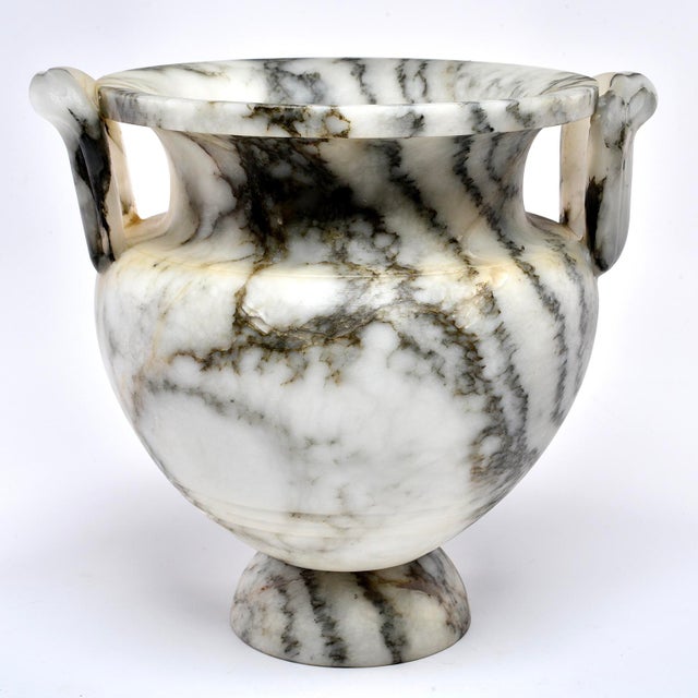 Italian Carved Alabaster Vase With Handles and Charcoal Veining Chairish