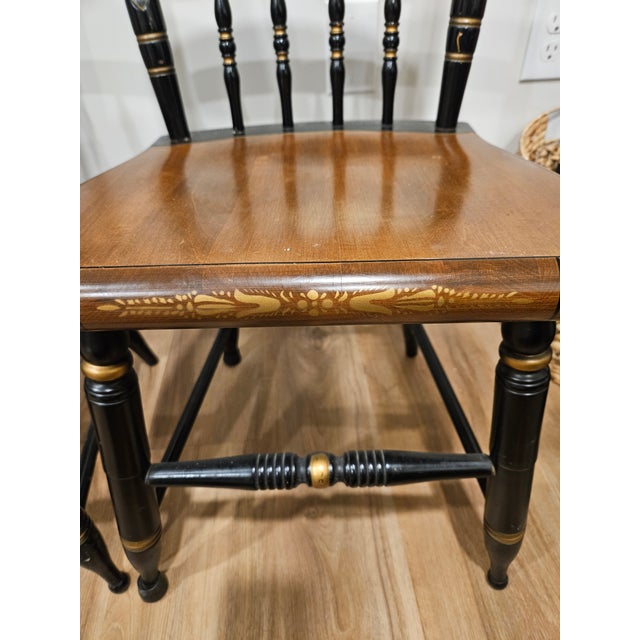 Black Late 20th Century Pair (2) Vintage Hitchcock Black Stencil "Inn" Chairs For Sale - Image 8 of 8