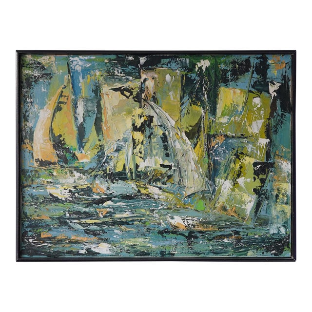 Leona Heluk (1932-2002) Mid-Century Abstract Expressionist Sailboat Oil Painting Original For Sale