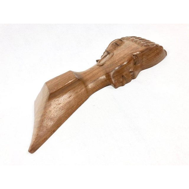 Vintage Wooden Carved African Man & Woman Wall Hanging Sculptures, Set of 2 For Sale - Image 3 of 17